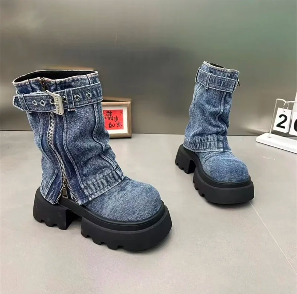 Denim Platform Boots